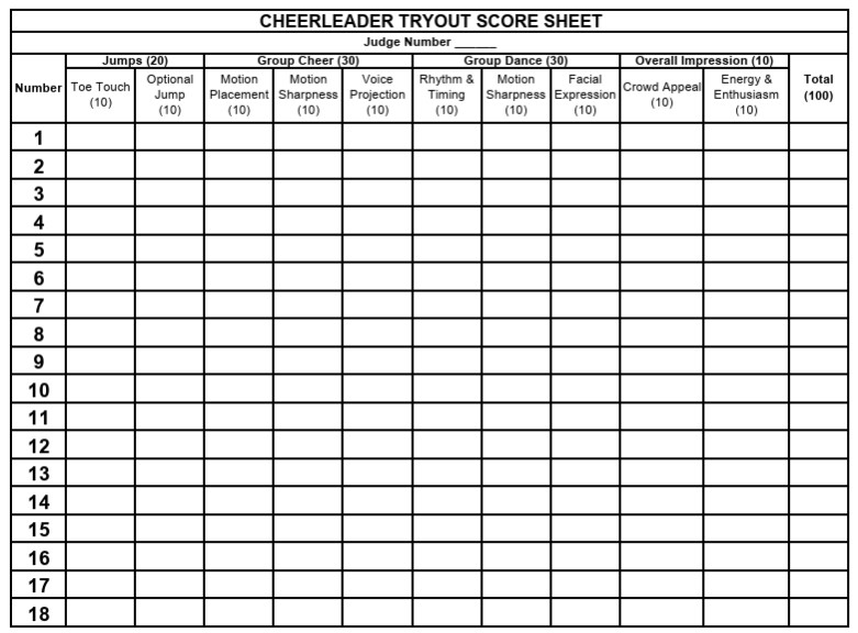 Tryout Score Sheet 
